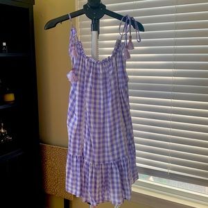 Lavender and white checked, sundress, mini baby doll shoulder ties